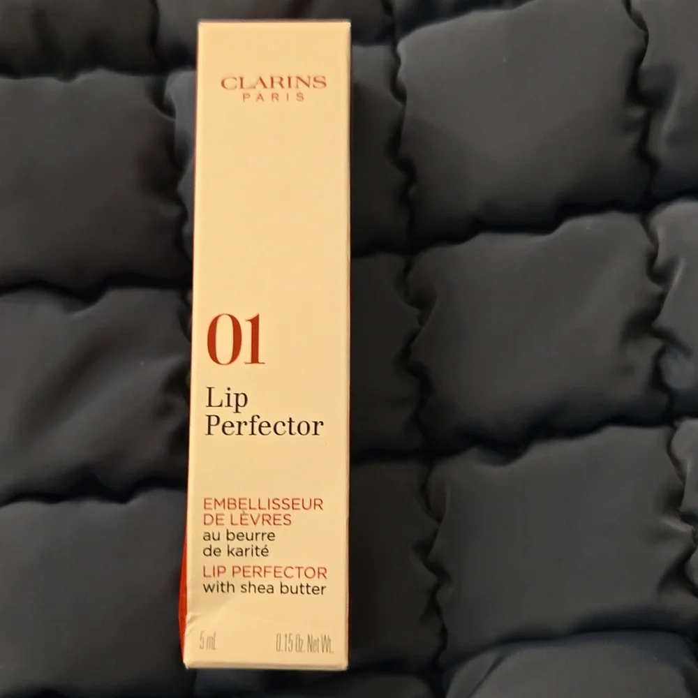 New In Box Clarins Lip Perfector Shea 01 Rose Shimmer Soft Cool Pink Travel 5 ml